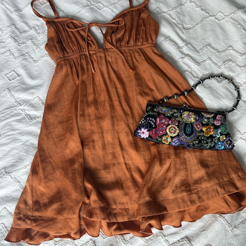 PRINCESS POLLY Copper Silky Babydoll Dress